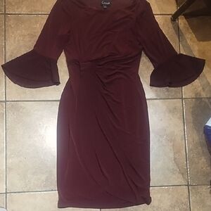#0028 Burgundy Bell-Sleeve Wrap-Style Dress Lovely Blue Dress & Tank